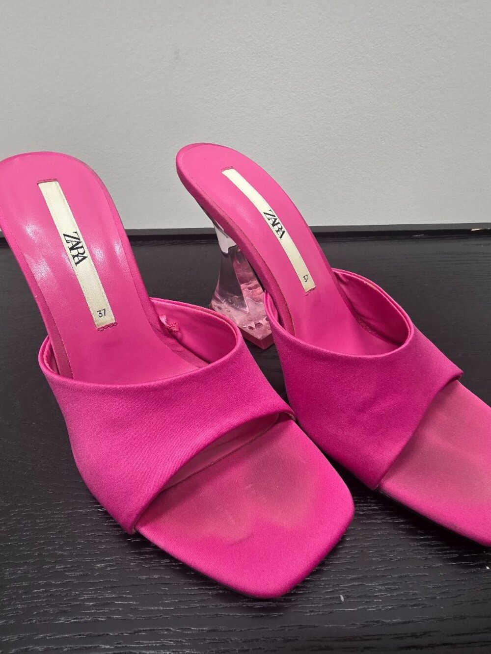 Zara Pink Clear Block Heel Mule Sandals | Size EU 37